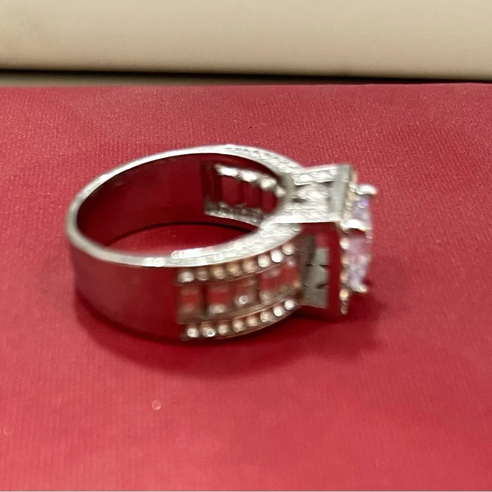 Square Halo Cubic Zirconia Statement Ring in Silver-Tone